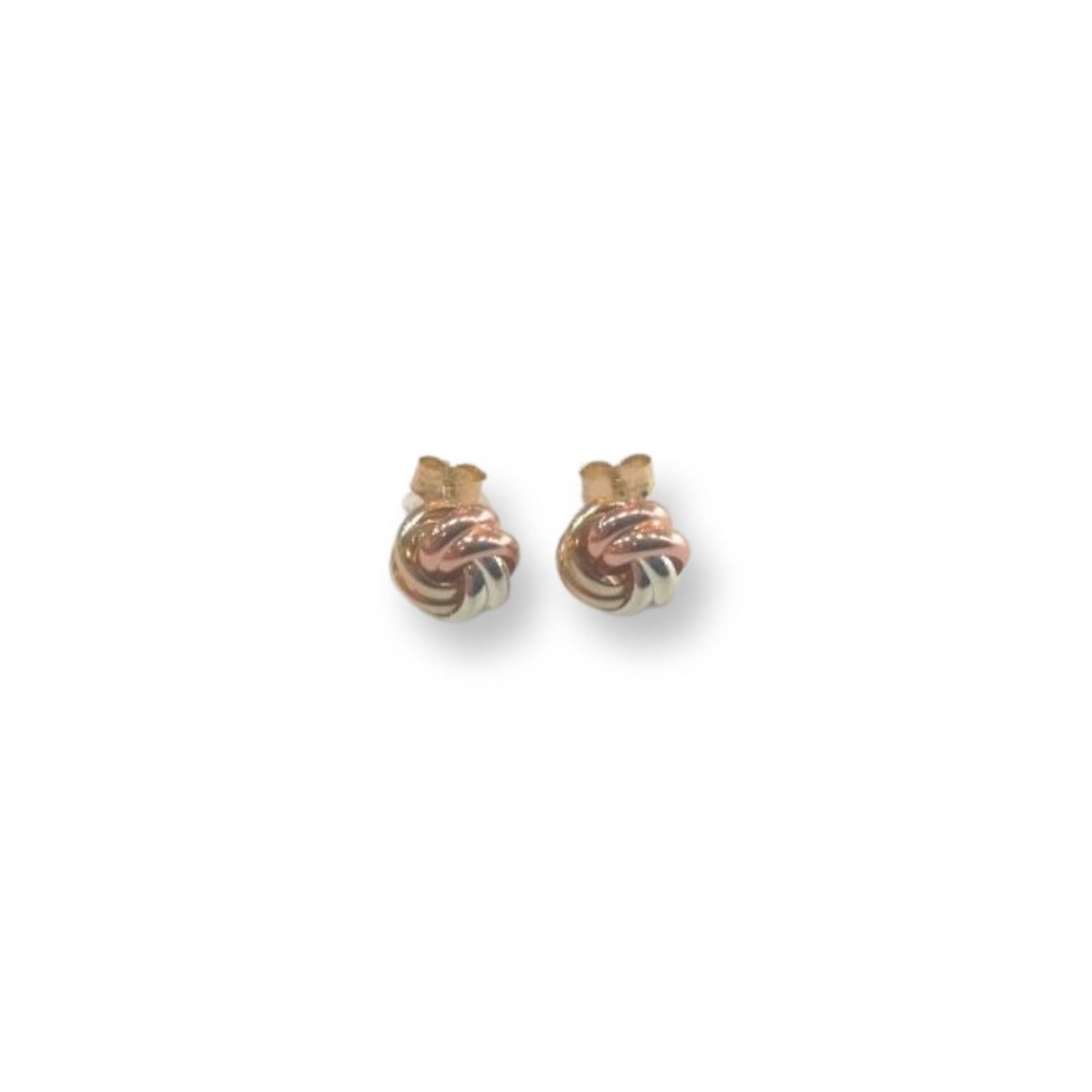 9ct Yellow, Rose & White Gold Knot Stud Earring
