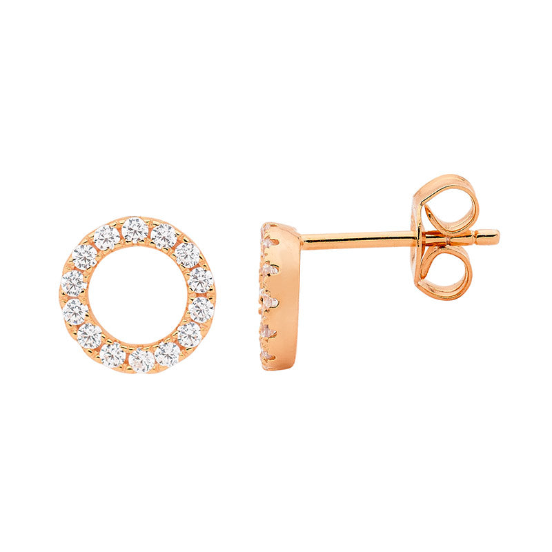 Sterling Silver/Rose Gold Plated White Cubic Zirconia Earring