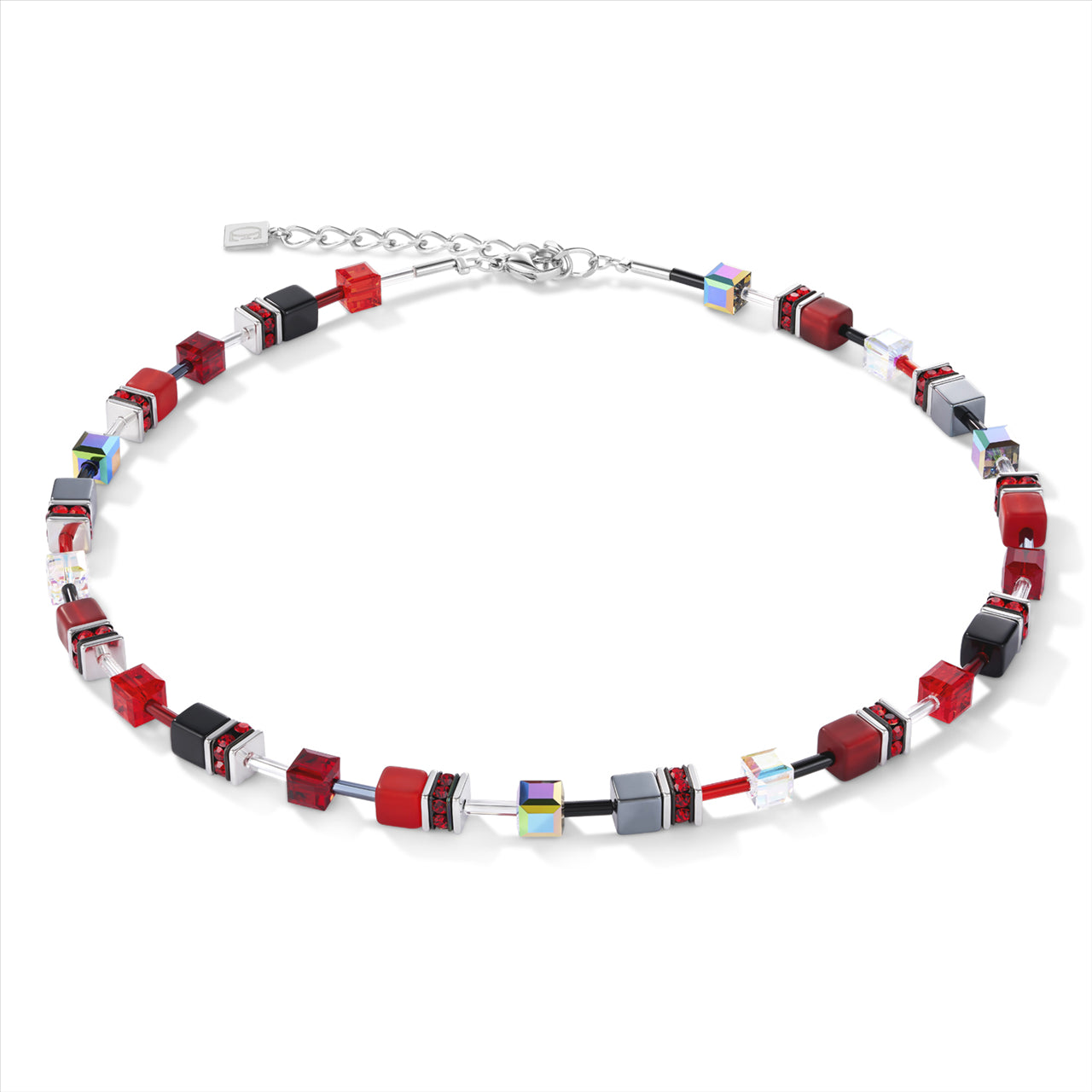 Geo Cube Red/Grey & Black Necklace