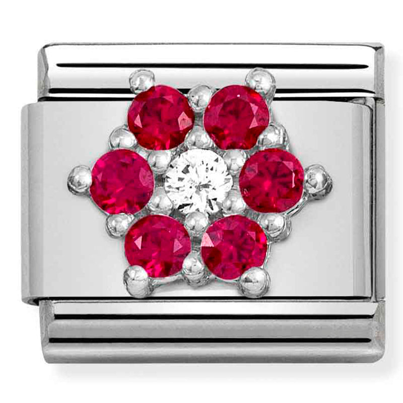 Composable Classic Link Flower with Red & White Cubic Zirconia's in Silver