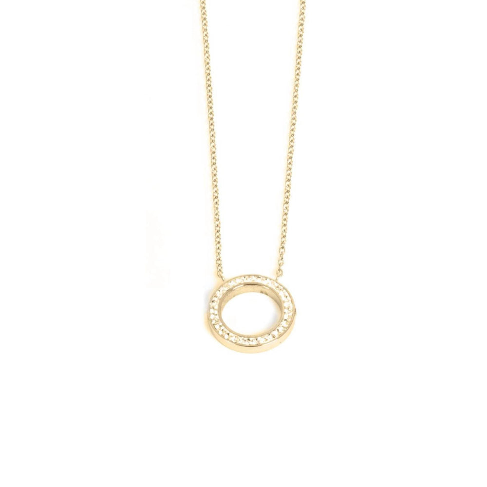 Crystal Circle Steel Necklace Gold