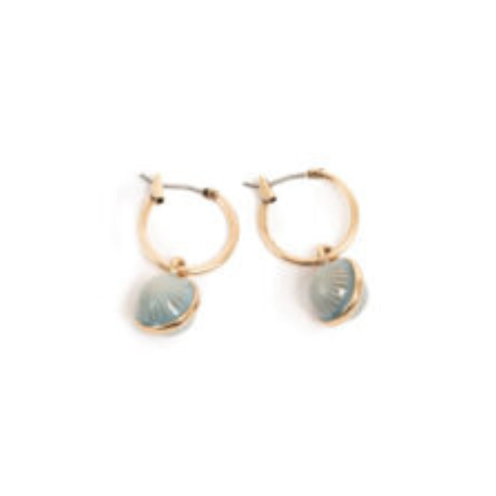 Creole Gold Plated Earring with Vintage Blue Enamel Drop