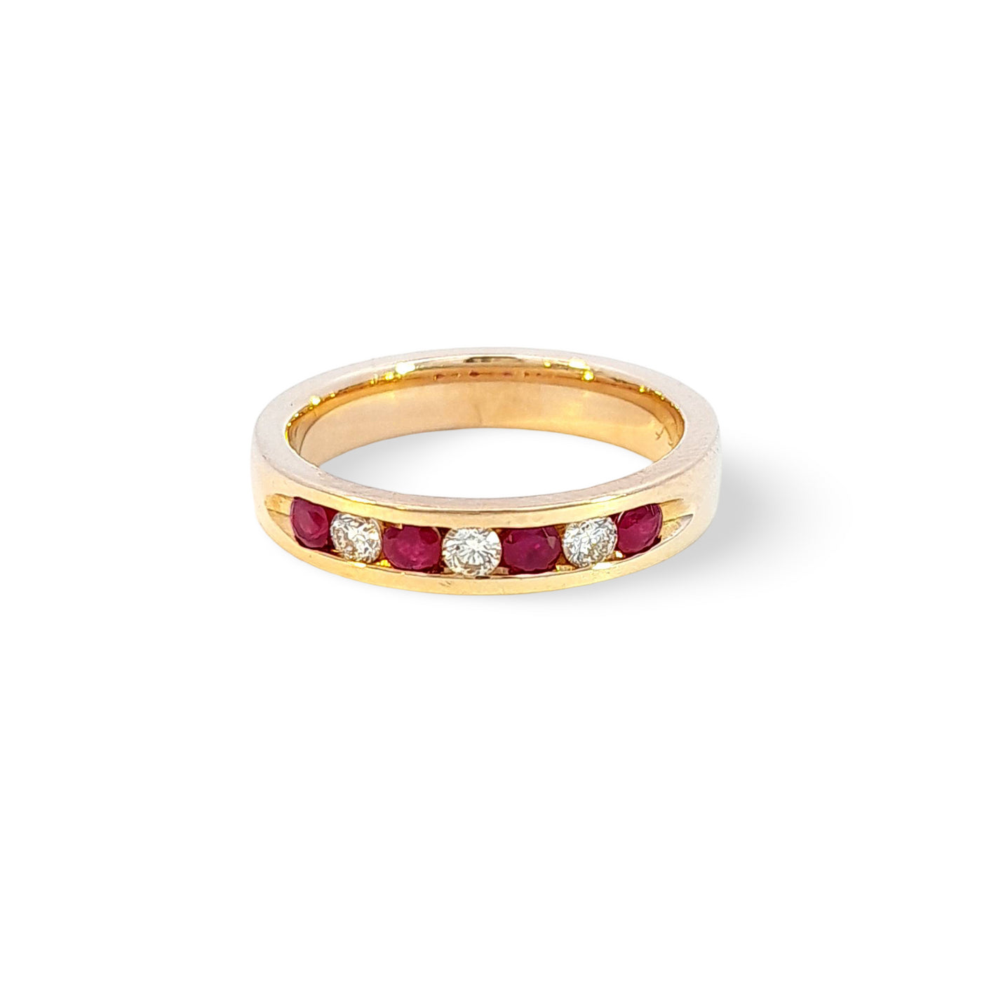 9ct Yellow Gold Ruby & Diamond Channel Ring