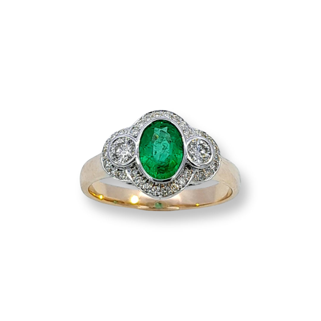 9ct Yellow & White Gold Emerald & Diamond Ring