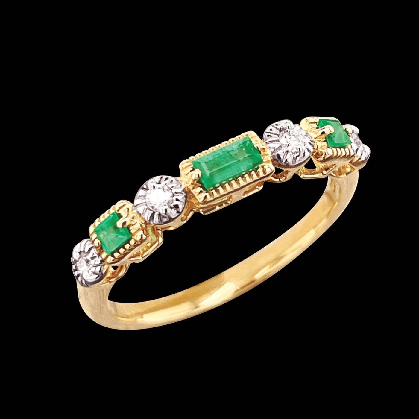 9ct Yellow Gold Emerald & Diamond Ring