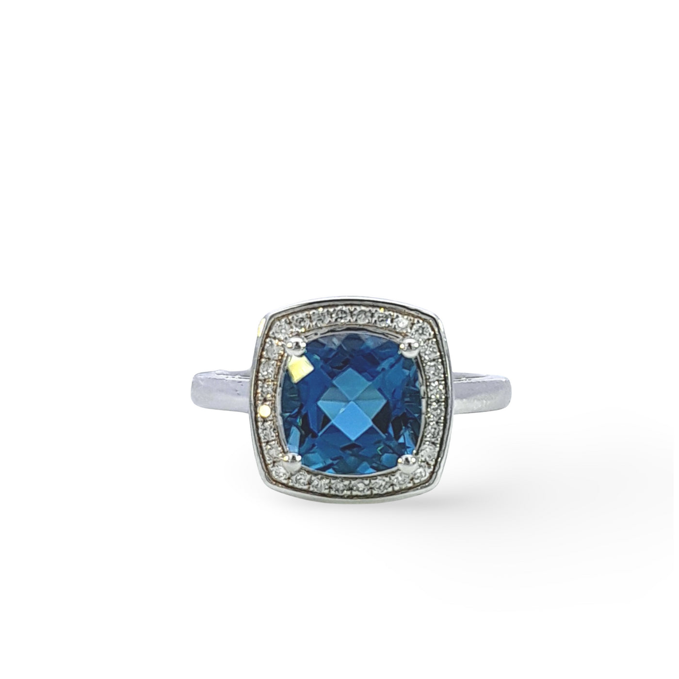 9ct White Gold Diamond & London Blue Topaz Ring