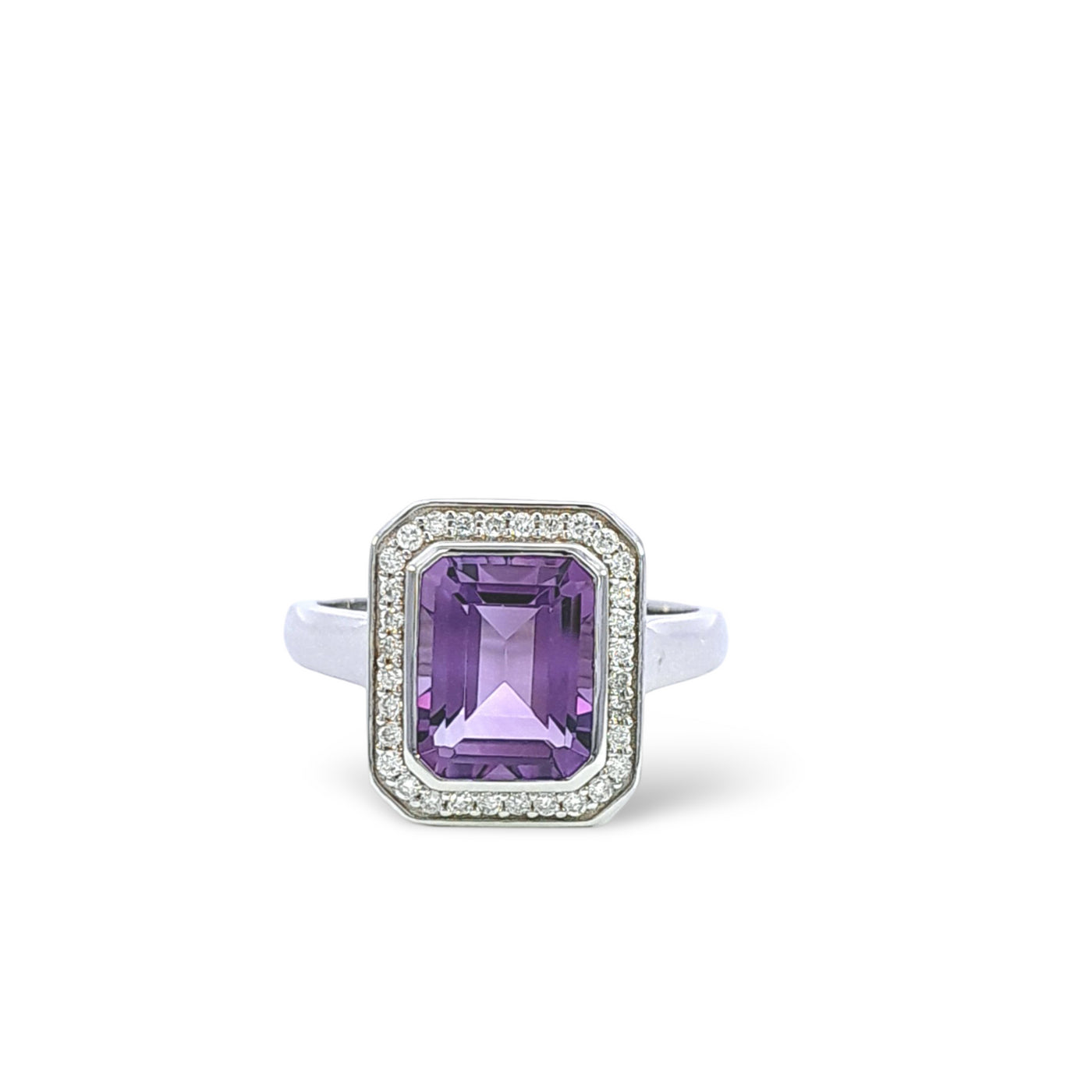 9ct White Gold Amethyst & Diamond Ring