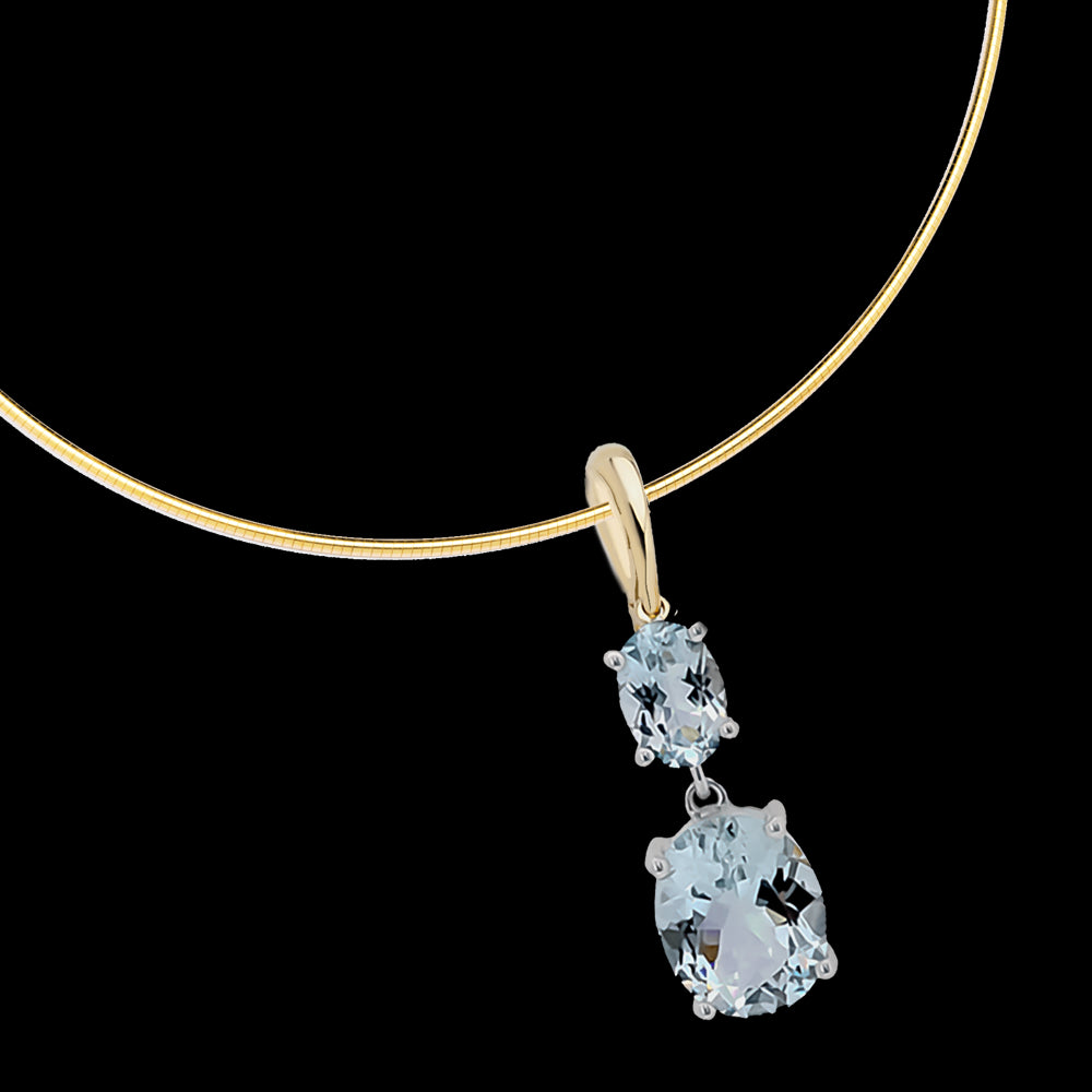 9ct TT Oval Aquamarine Drop Pendant on Enhancer