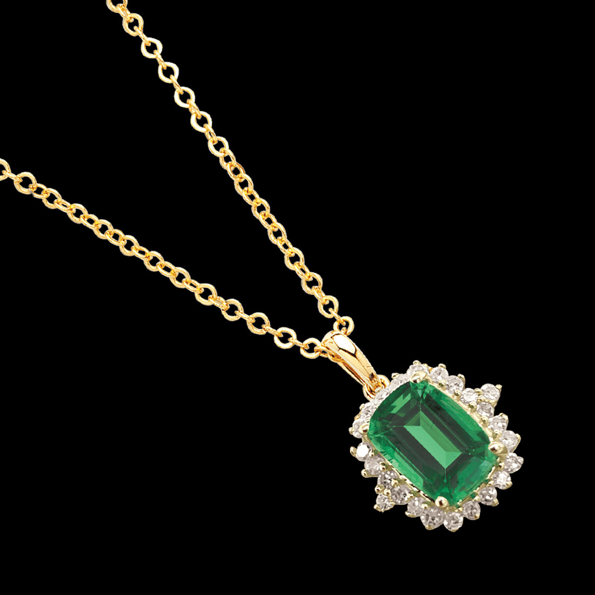 9ct Yellow Gold Emerald & Diamond 0.12ct Pendant