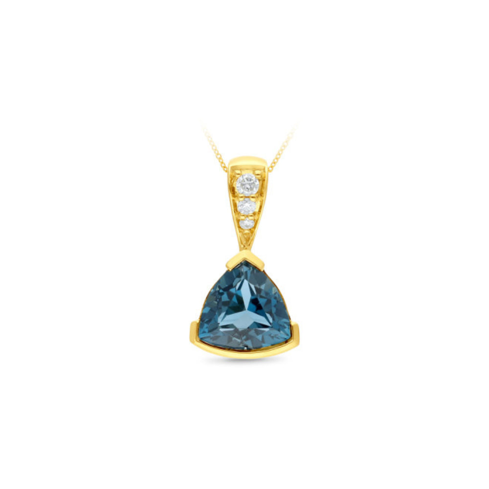 9ct Yellow Gold London Blue Topaz & Diamond Pendant