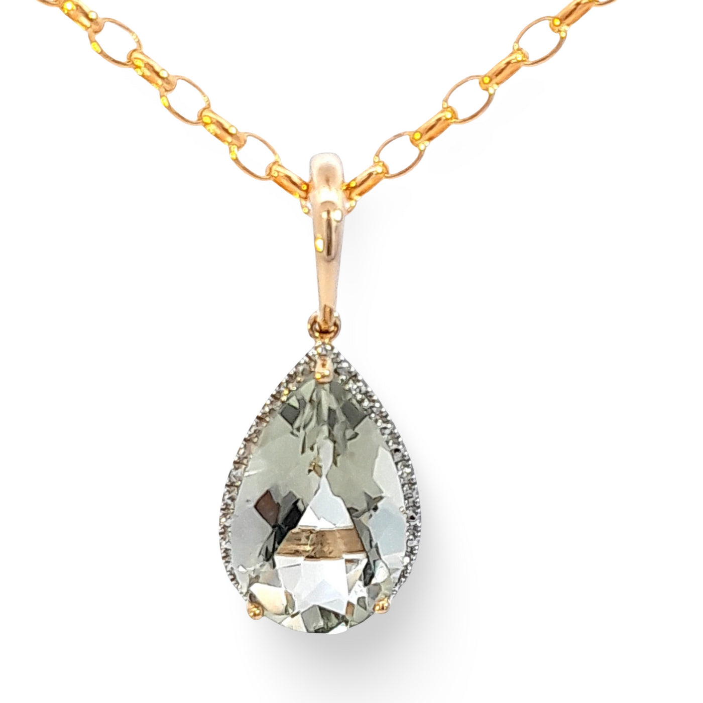 9ct Yellow Gold Green Amethyst & Diamond Enhancer Pendant