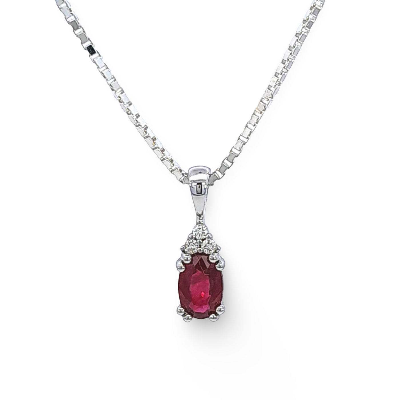 9ct White Gold Ruby & Diamond Pendant