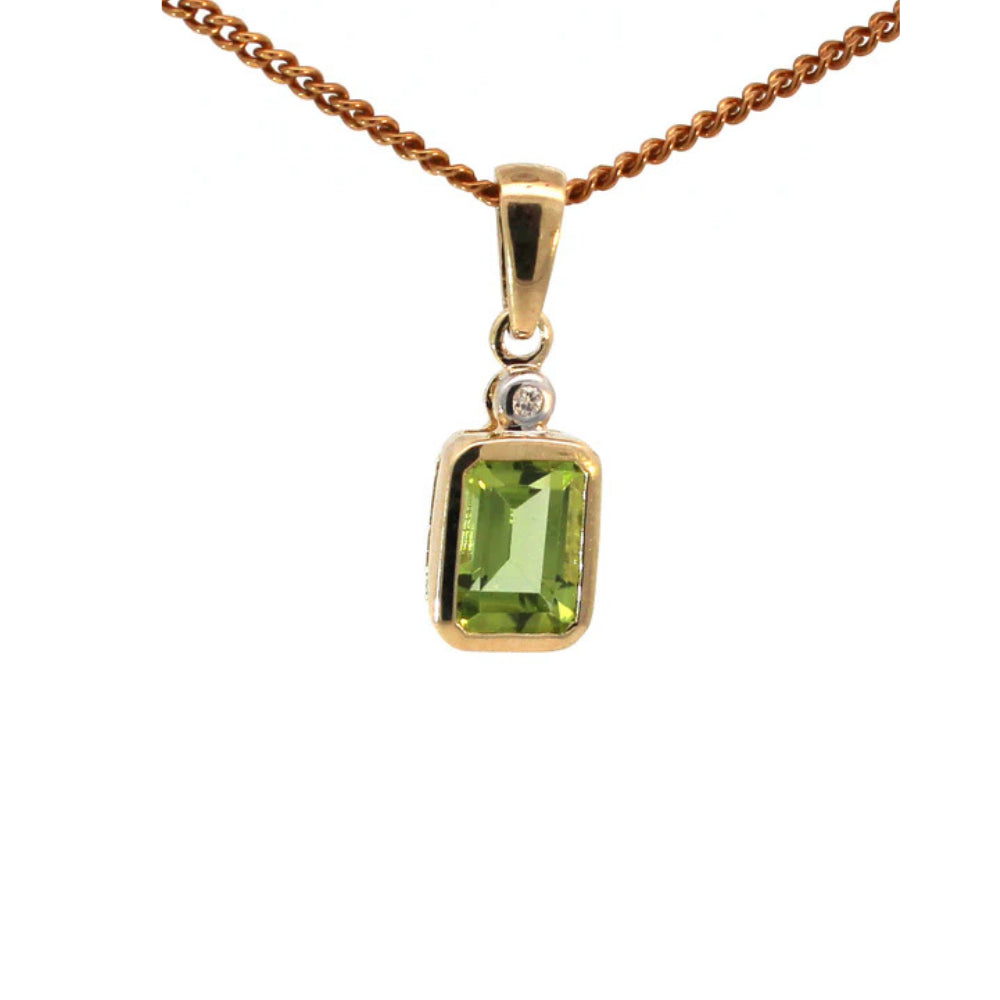 9ct Yellow Gold Peridot & Diamond Pendant