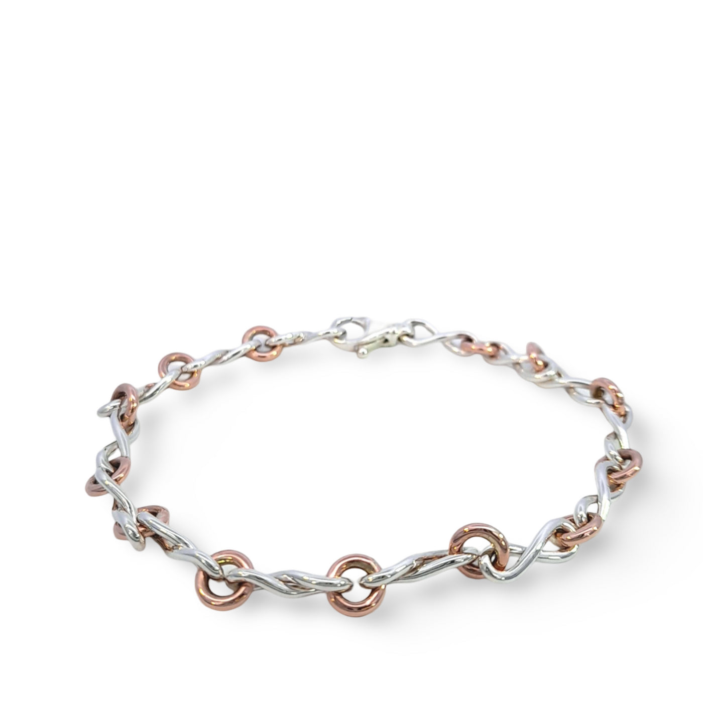 9ct Rose Gold & Sterling Silver Infinity Bracelet - 19cm