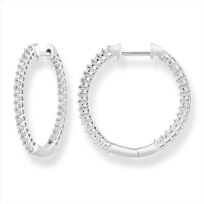 9ct White Gold Diamond Hoop Earrings