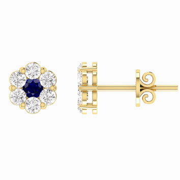 9ct Yellow Gold Sapphire & Diamond Stud Earring