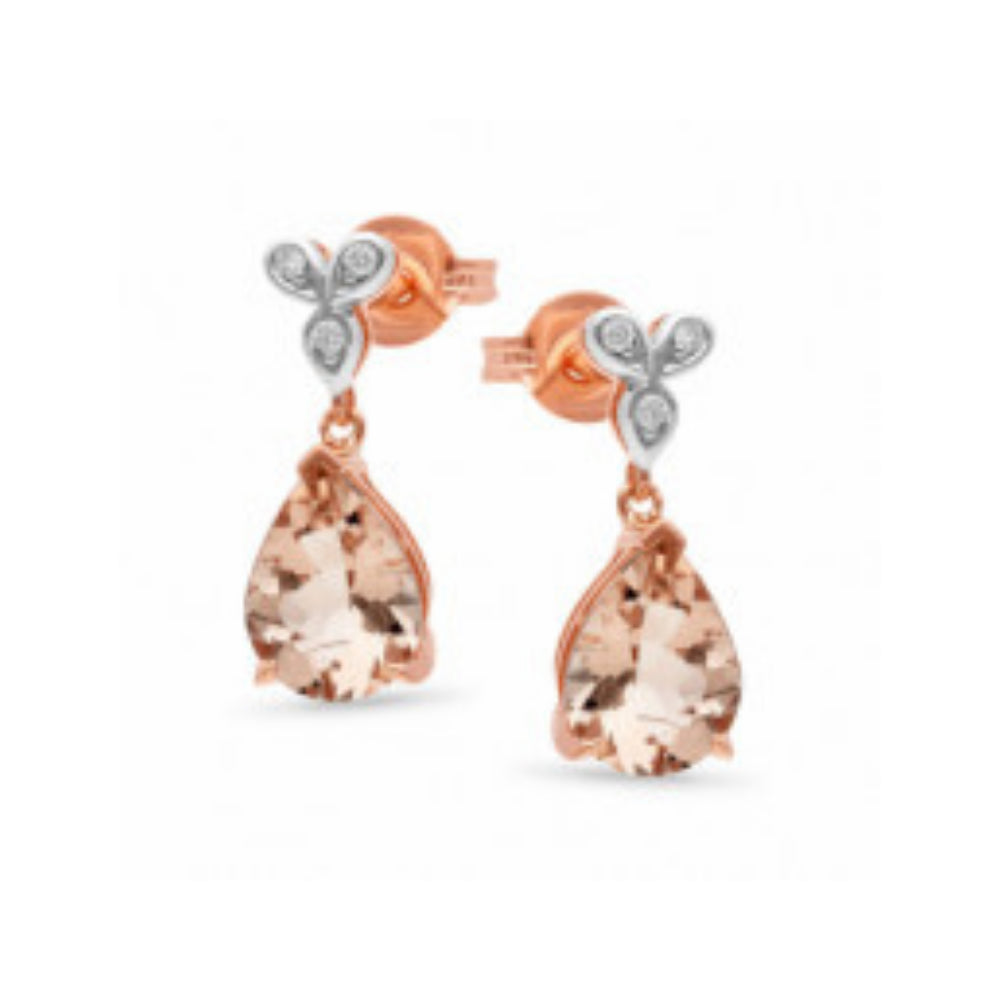 9ct Rose Gold Diamond & Morganite Drop Earring