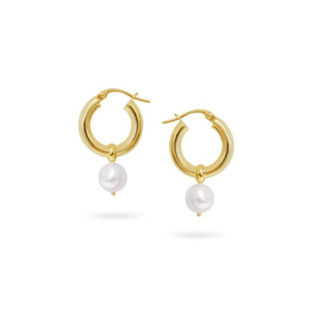 9ct Yellow Gold Hoop Earring with White Fresh Water Pearl