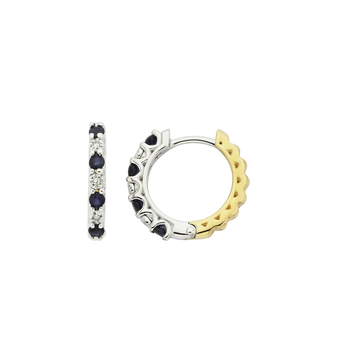 9ct Yellow & White Gold Sapphire & Diamond Huggie Earring