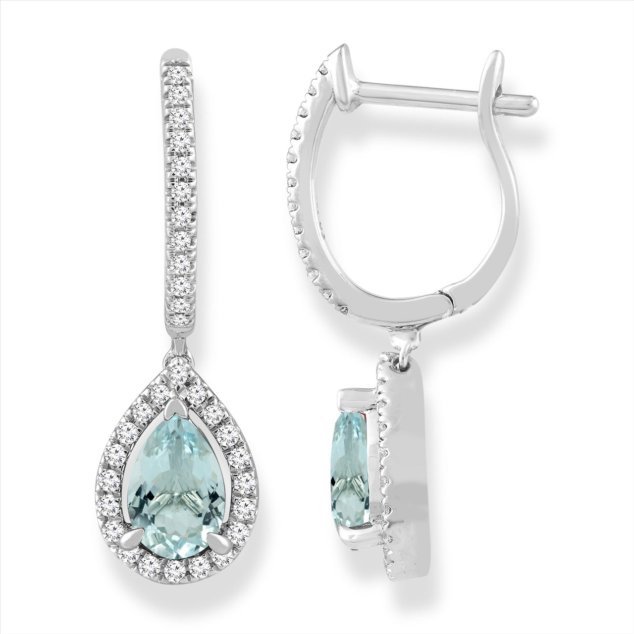 9ct White Gold 0.22ct Aquamarine & Diamond Drop Earring