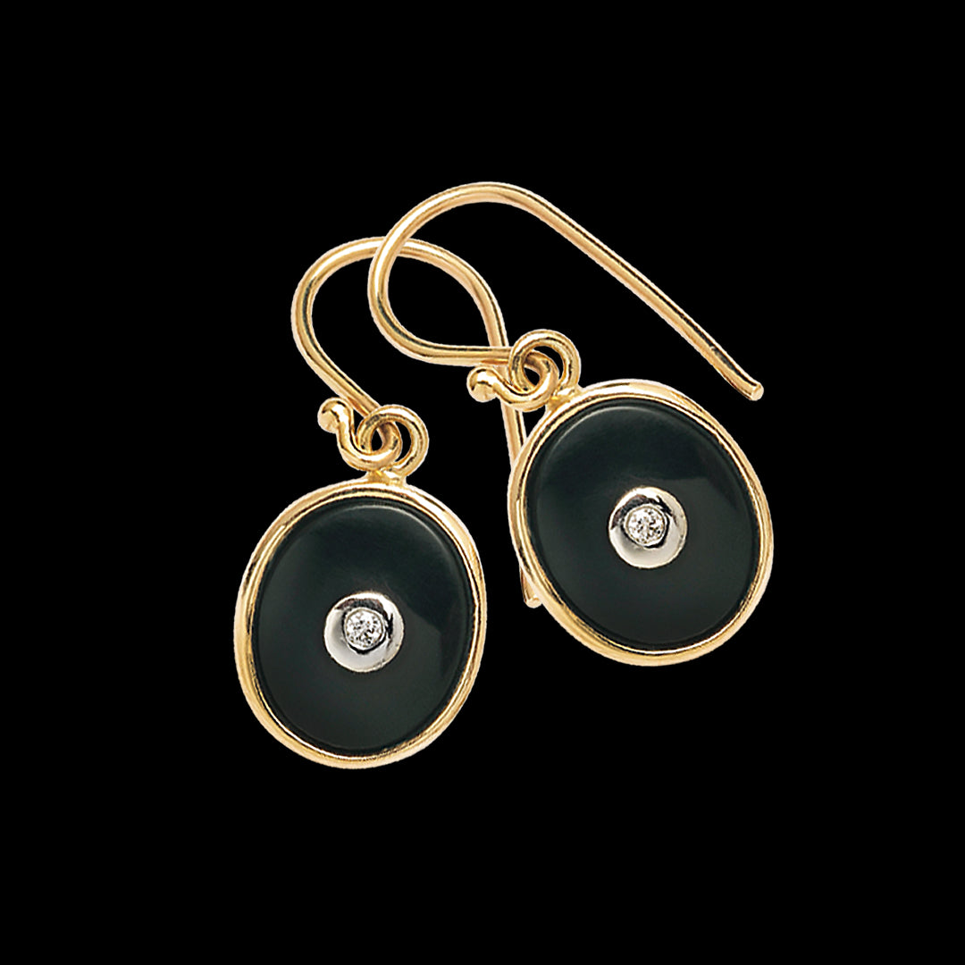 9ct Yellow Gold Onyx & Diamond Earring