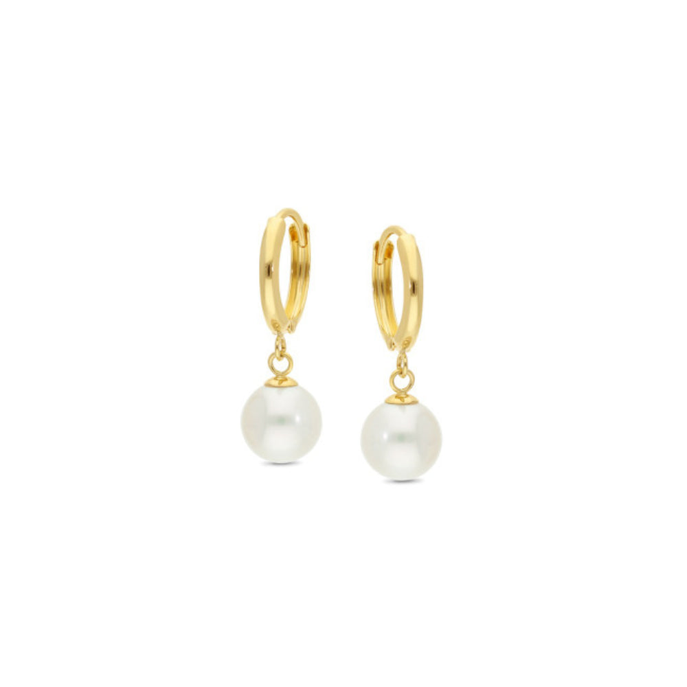 9ct Yellow Gold Huggie Earring with White Freshwater Pearl Drop