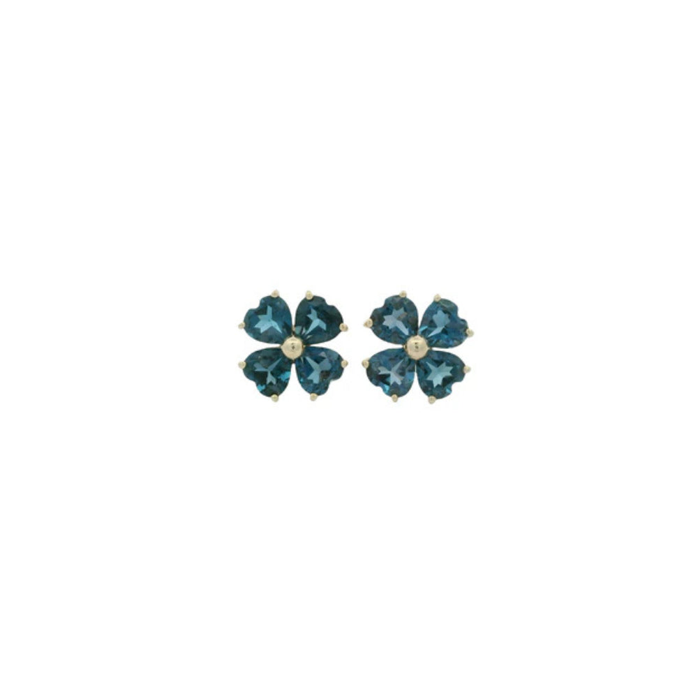 9ct Yellow Gold London Blue Topaz Clover Stud Earring