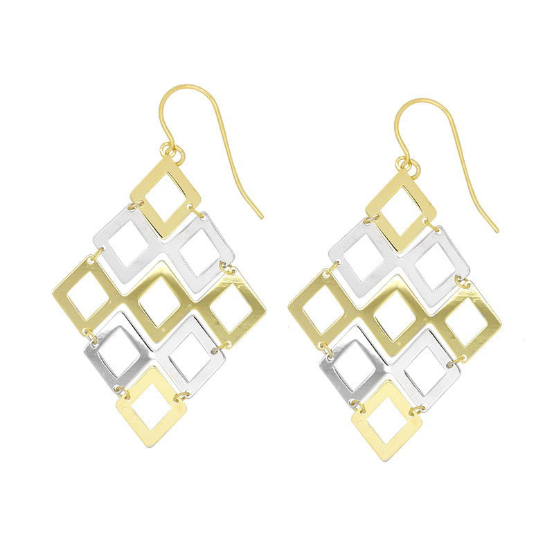 9ct Yellow Gold & Sterling Silver Multi Square Earring