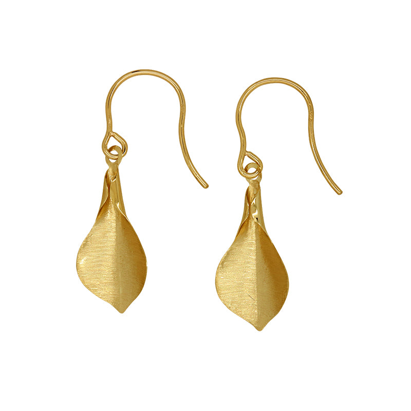 9ct Yellow Gold Brushed Leaf Earring