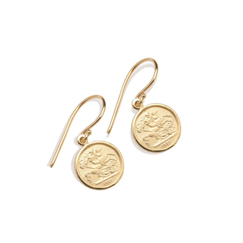 9ct Yellow Gold Quarter Soverign Cast Coin Drop Earring