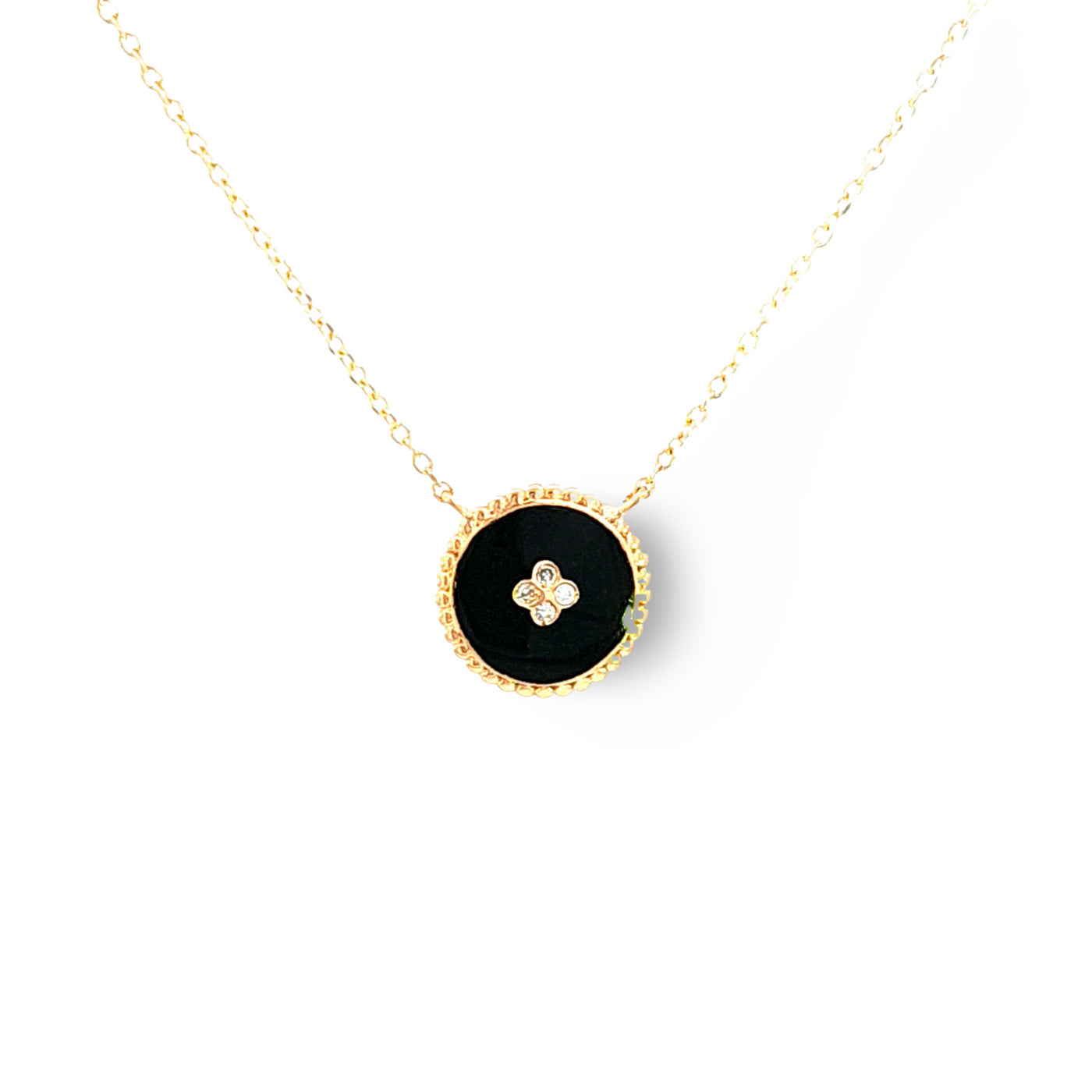 9ct Yellow Gold Black Enamel & Diamond Necklace