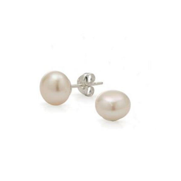 COUNTRY JEWEL STERLING SILVER 8MM WHITE PEARL STUD EARRING