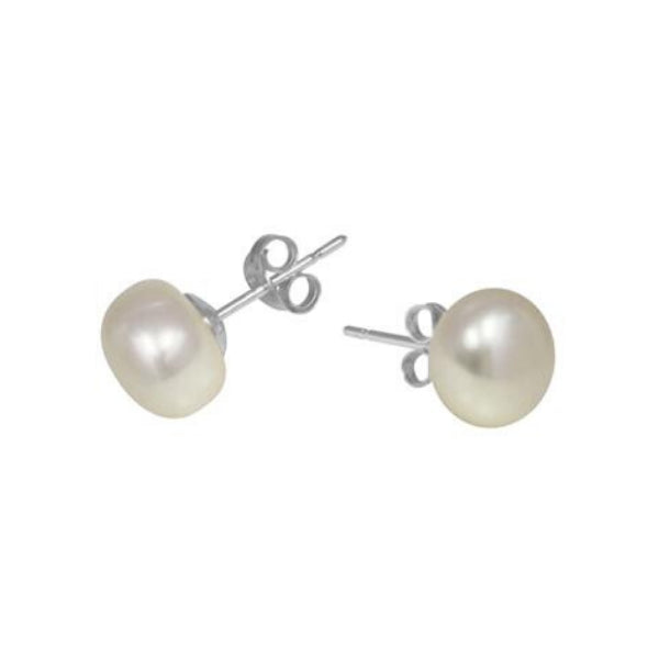 COUNTRY JEWEL 9MM WHITE BUTTON PEARL STUD EARRING