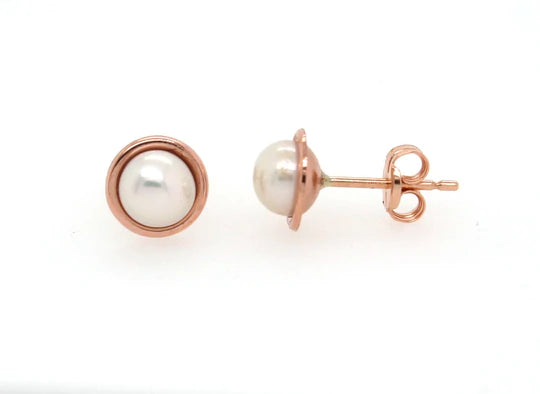 9ct Rose Gold Halo Pearl Stud Earring