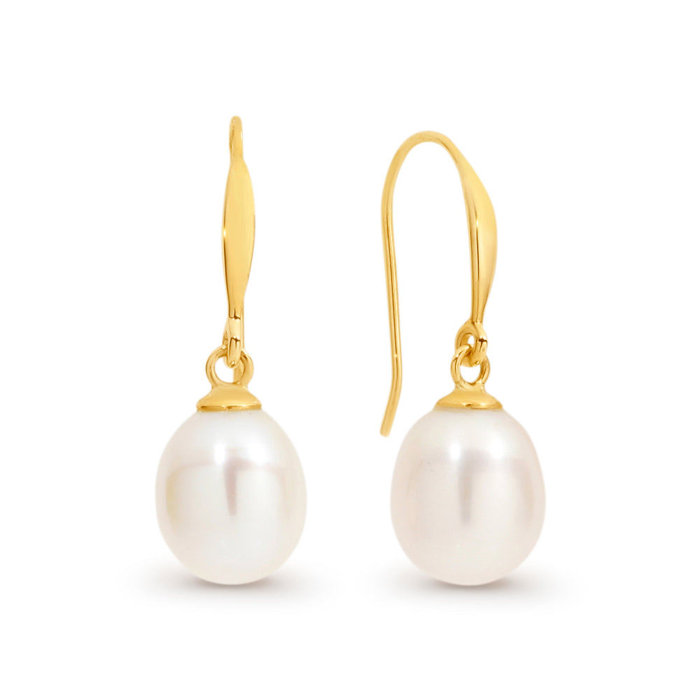 9ct Yellow Gold White Freshwater Pearl Drop Earring
