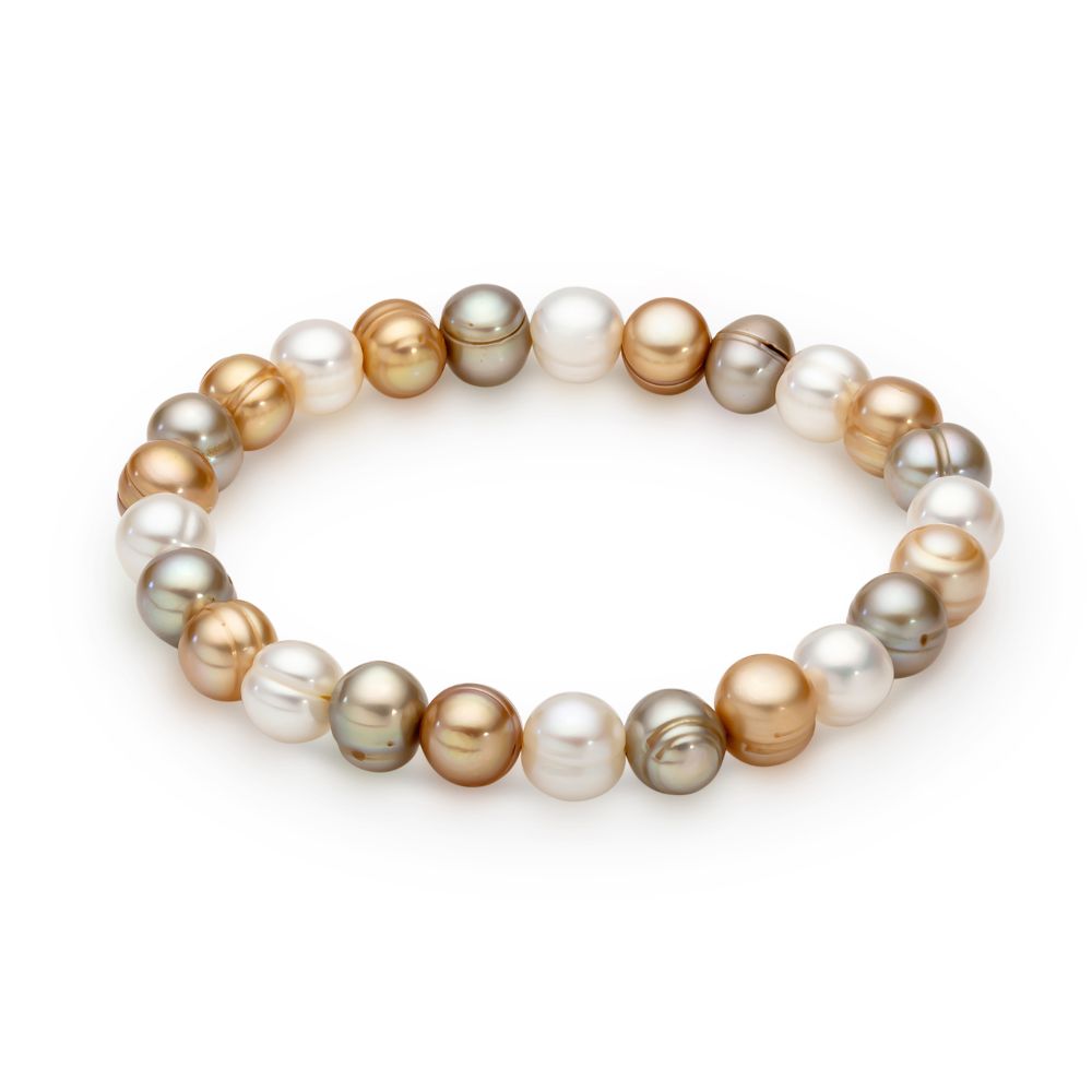 Multi Color Circle 7-8mm Freshwater Pearl Elastic B'Let 19cm (White, Champagne, Dyed Grey)