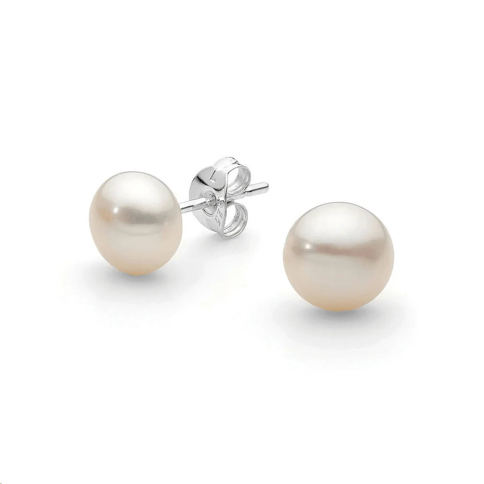 Sterling Silver White Button 11mm Freshwater Pearl Stud Earring