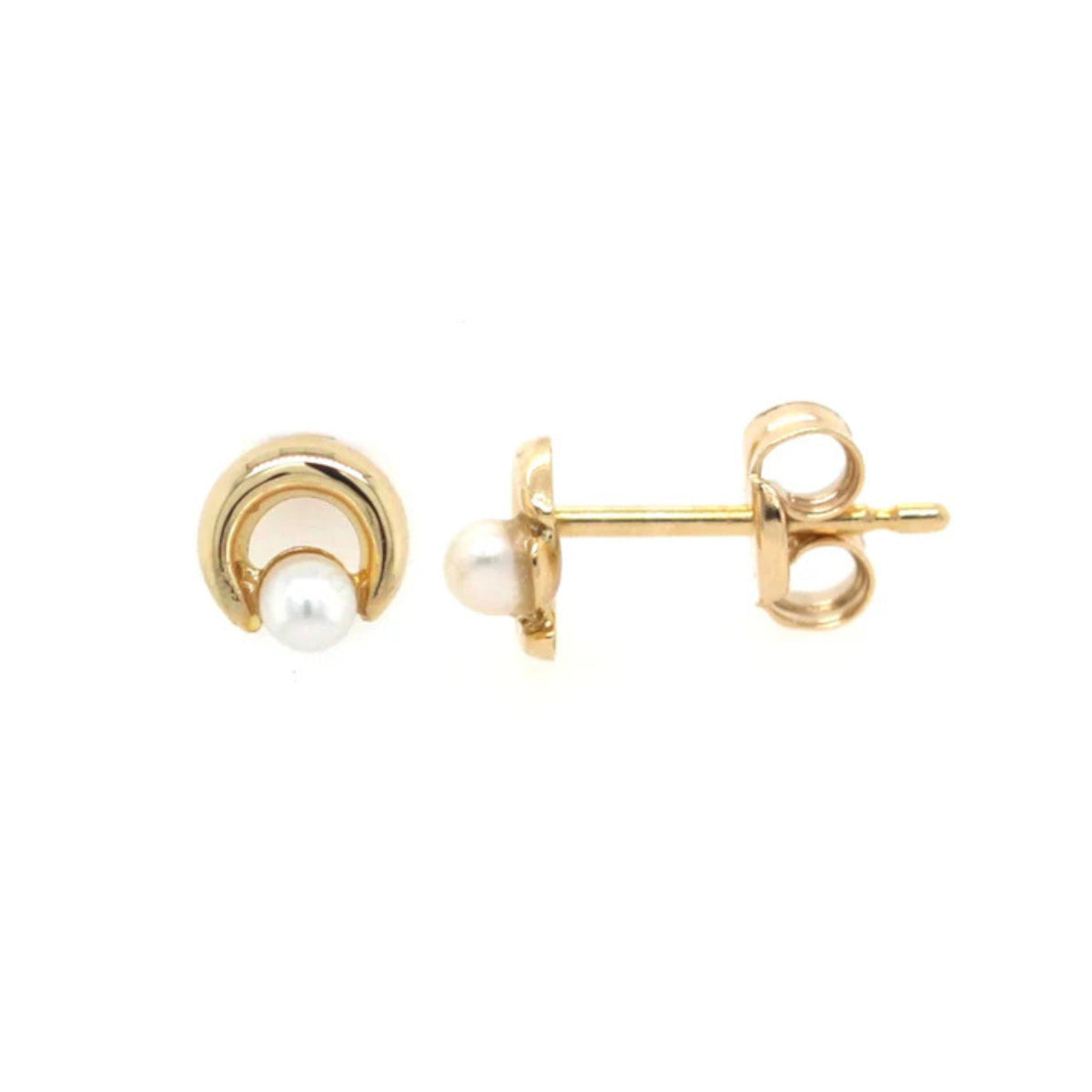 9ct Yellow Gold Pearl Crescent Stud Earring