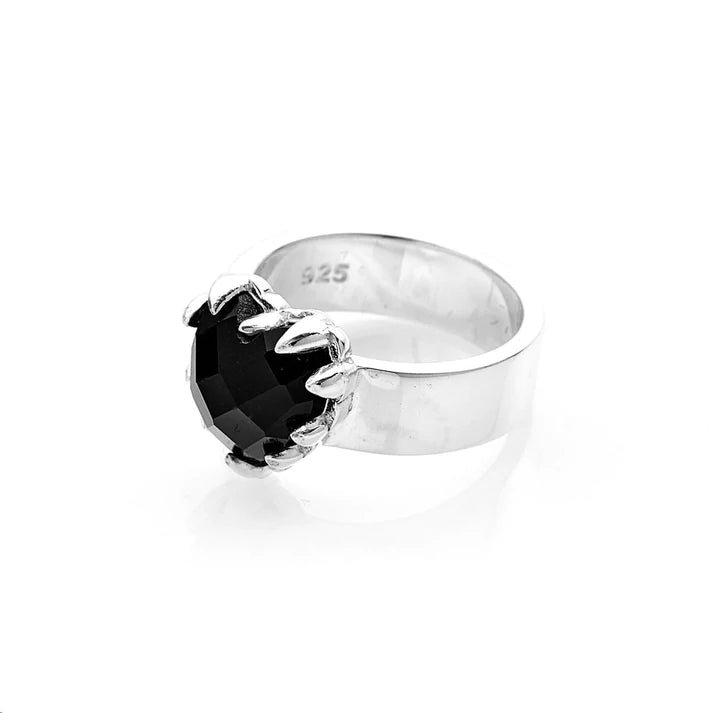 Sterling Silver Love Claw Ring Onyx