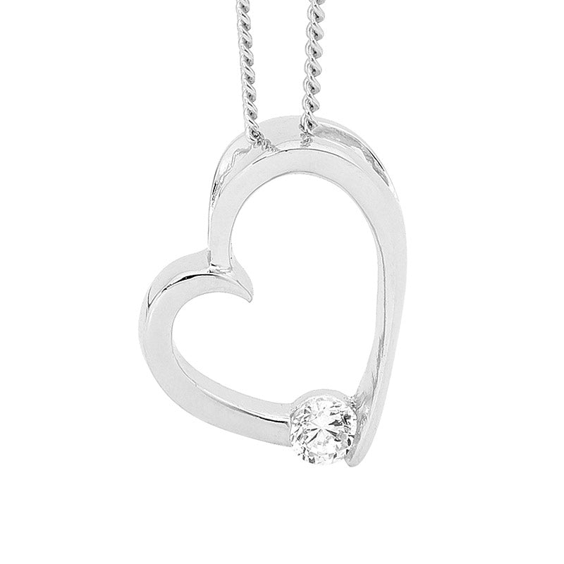 Sterling Silver Heart Pendant with White Cubic Zirconia