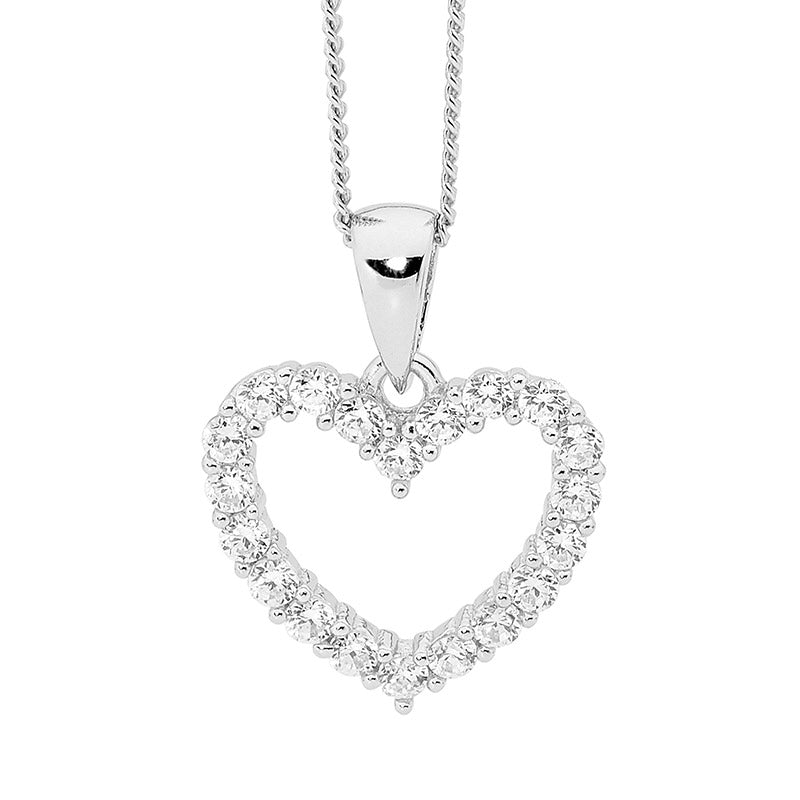 Sterling Silver Open Heart Necklace with Cubic Zirconia's