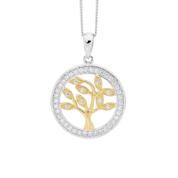Sterling Silver/Gold Plated Tree of Life Pendant with Cubic Zirconia's