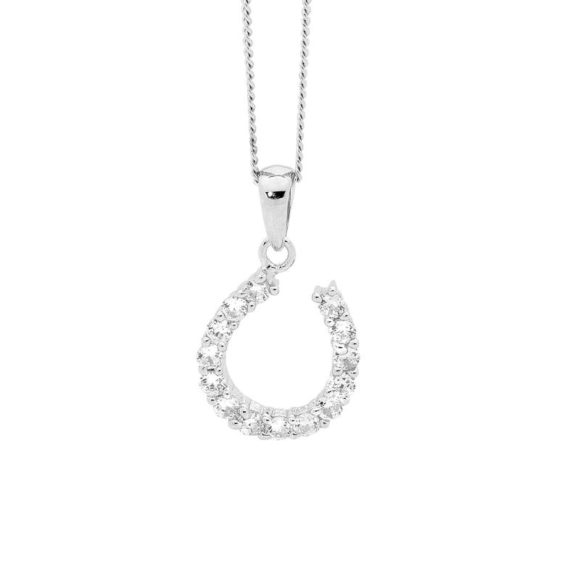 Sterling Silver Horse Shoe Necklace with Cubic Zirconia's