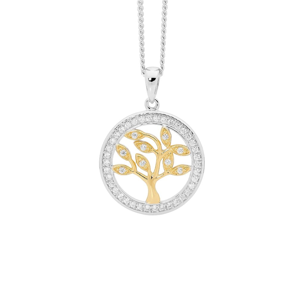 Sterling Silver/Gold Plated Tree of Life Necklace with Cubic Zirconia's