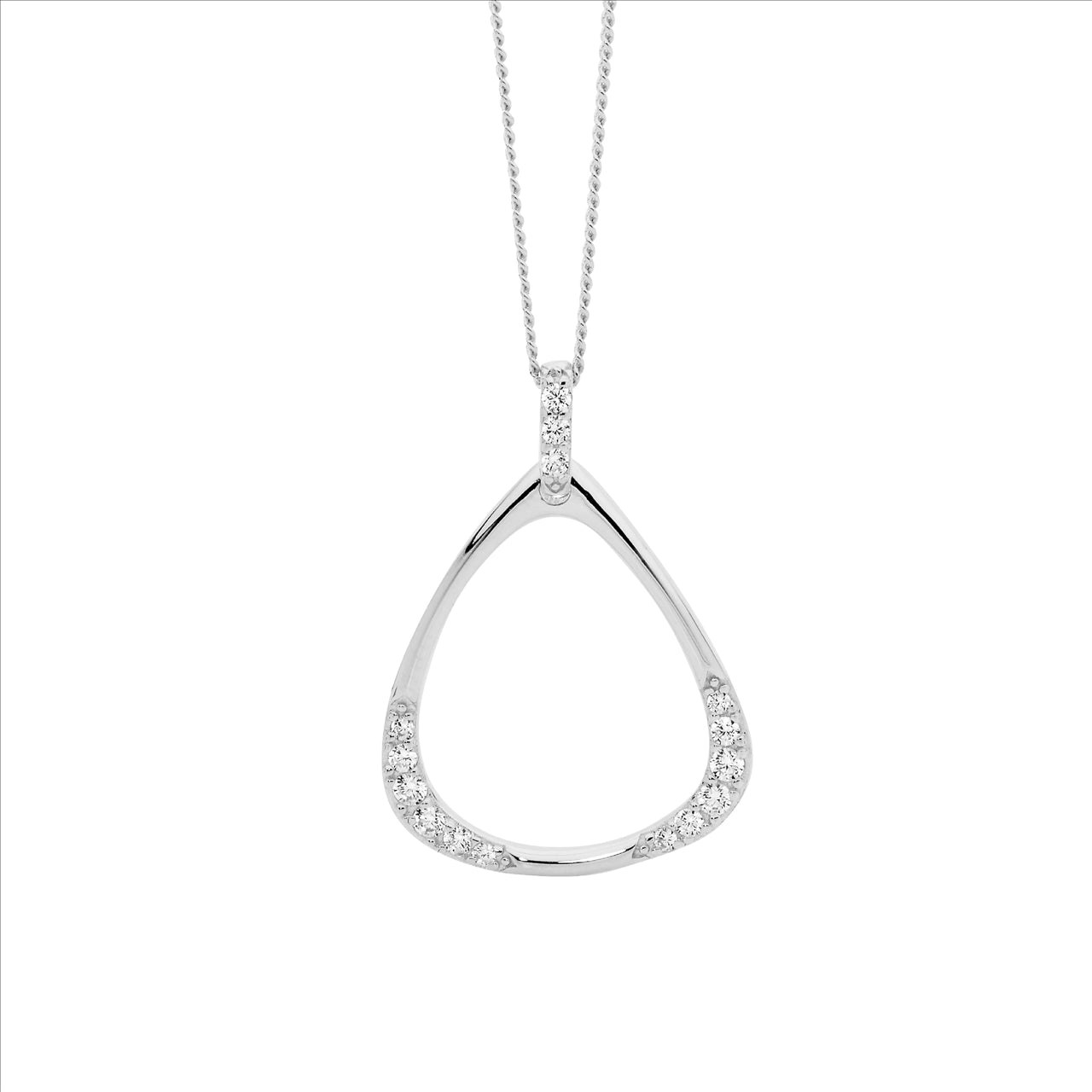 Sterling Silver Triangle with Cubic Zirconia's Drop Necklace