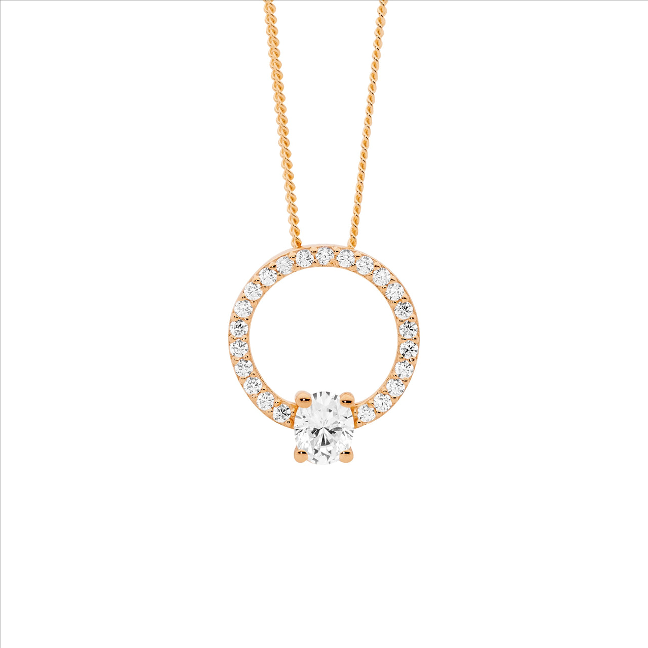 Sterling Silver Rose Gold Plated Cubic Zirconia Open Circle Necklace
