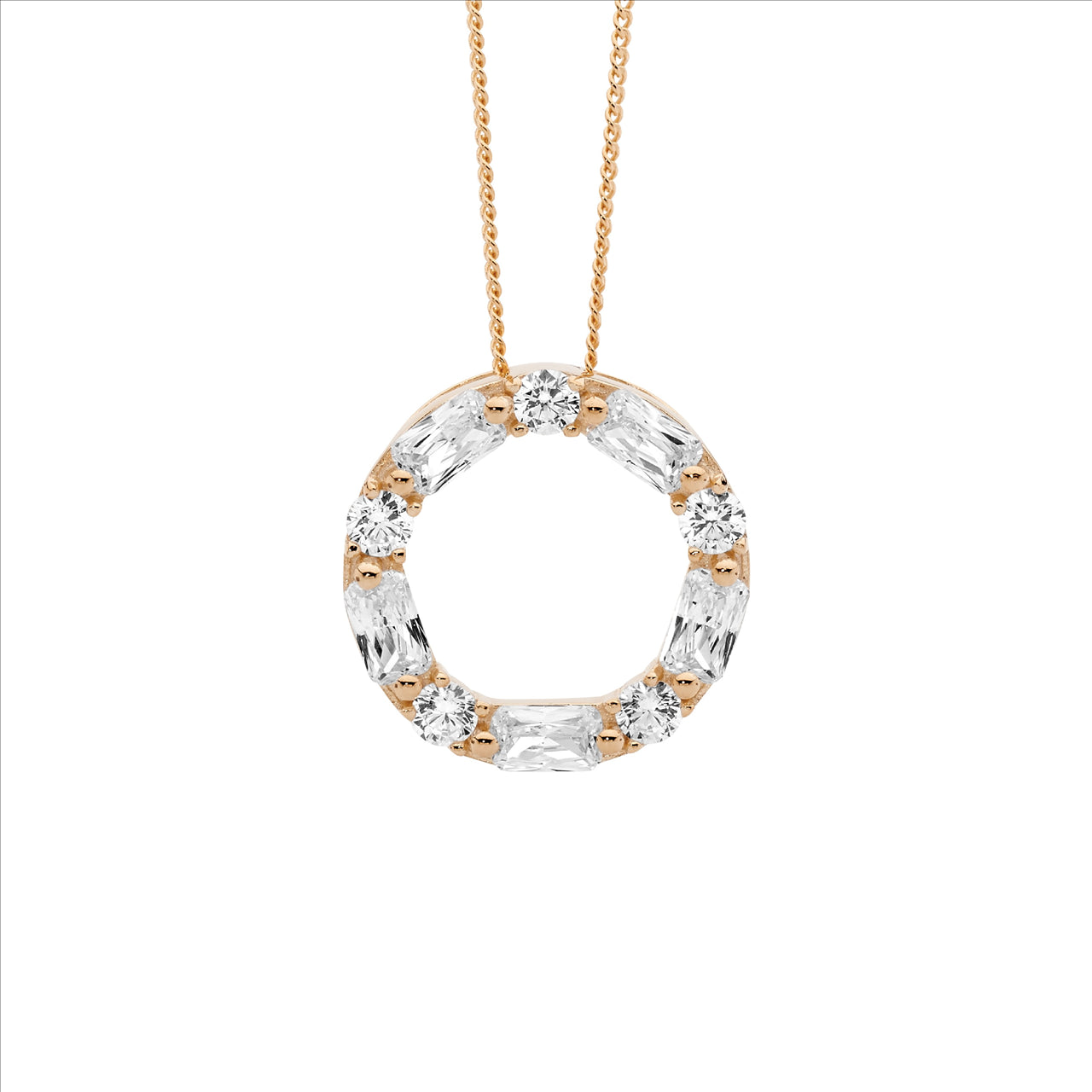 Sterling Silver Rose Gold Plated Cubic Zirconia Circle Necklace