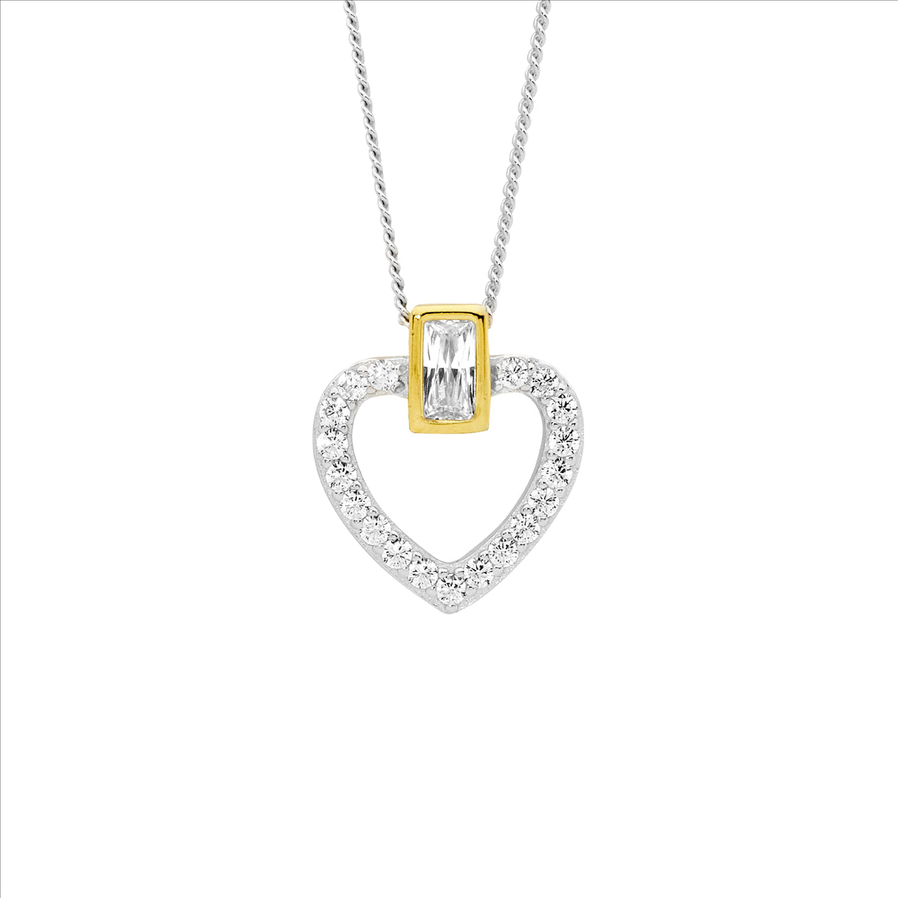 Sterling Silver Gold Plated Cubic Zirconia Heart Necklace