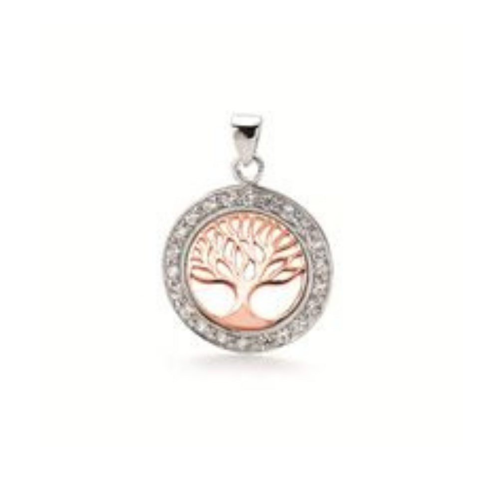 Stg/Rose Gold Plated Tree of Life Pendant with CZ