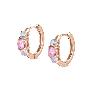 Colour Wave Sterling Silver Rose Gold Plated CZ Huggie Earring